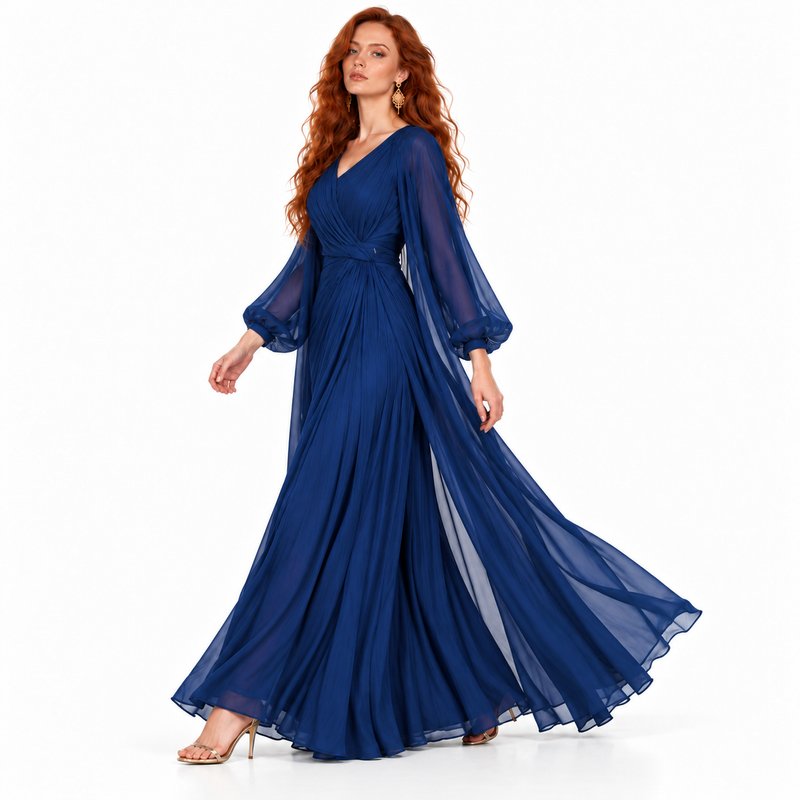 Elegant Dark Blue Flowing Lebaran Kaftan-3
