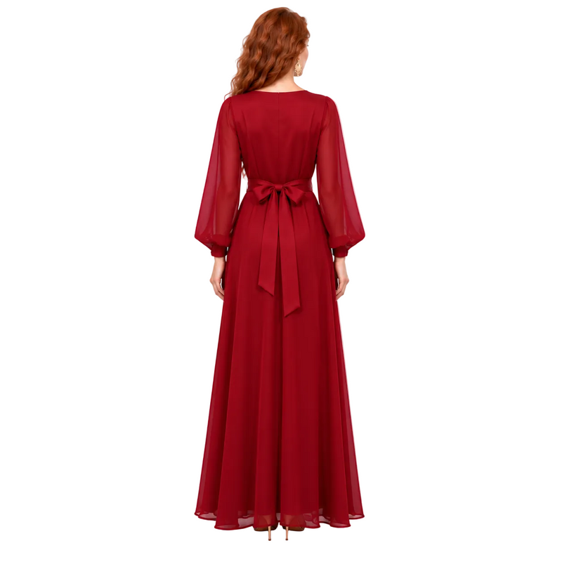 Elegant Burgundy Gold Embroidered Kaftan Lebaran-4