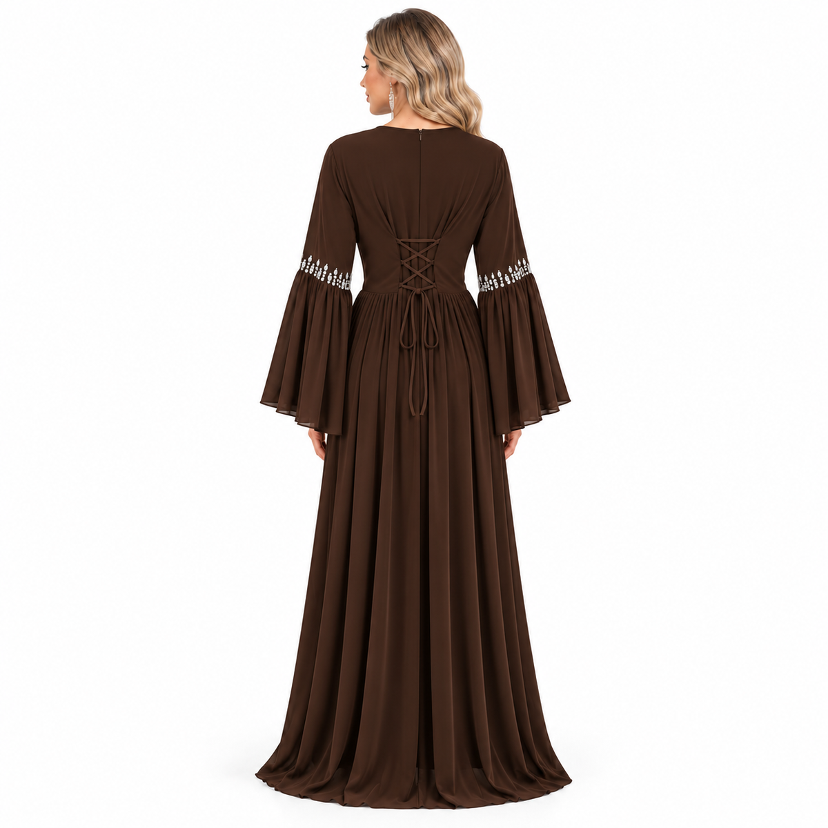 Elegant Coffee Brown Embellished Velvet Kaftan-4