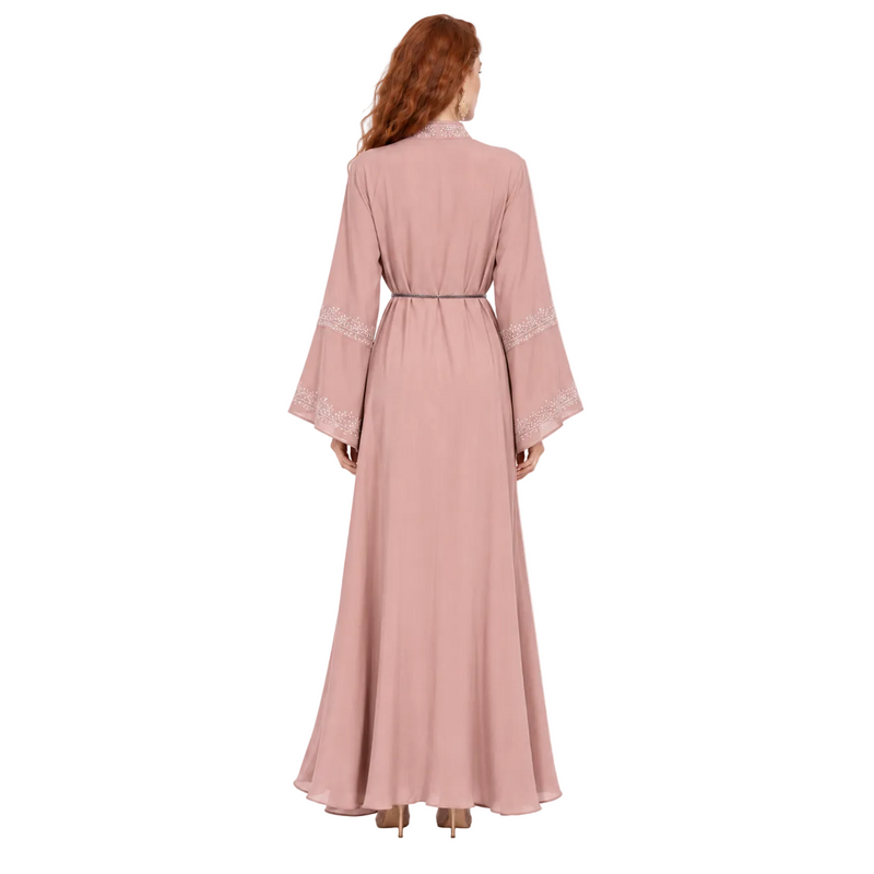 Elegant Pink Embroidered Luxury Lebaran Kaftan-4