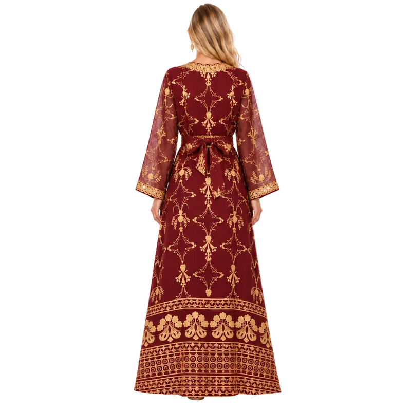 Red Gold Embroidered Elegant Gamis Kaftan-4