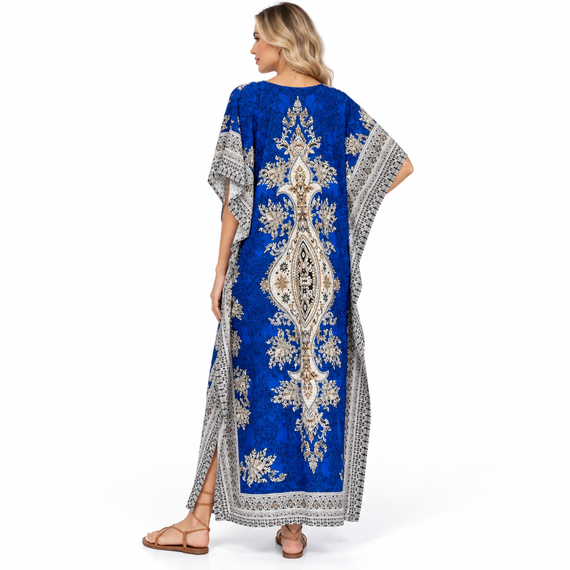 Royal Blue Printed Modern Kaftan Dress-4