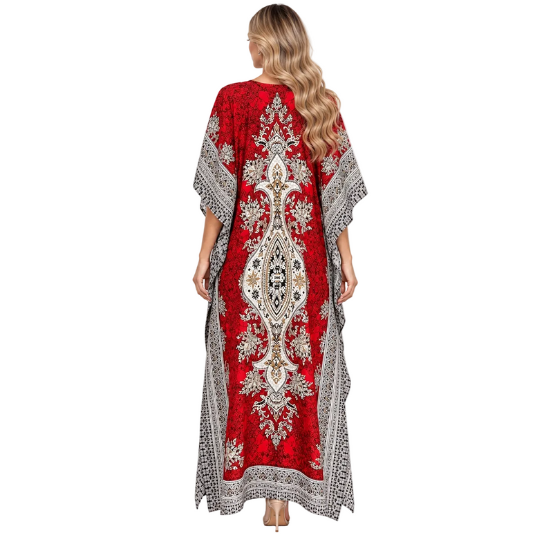 Red Ornate Paisley Printed Modern Kaftan-4
