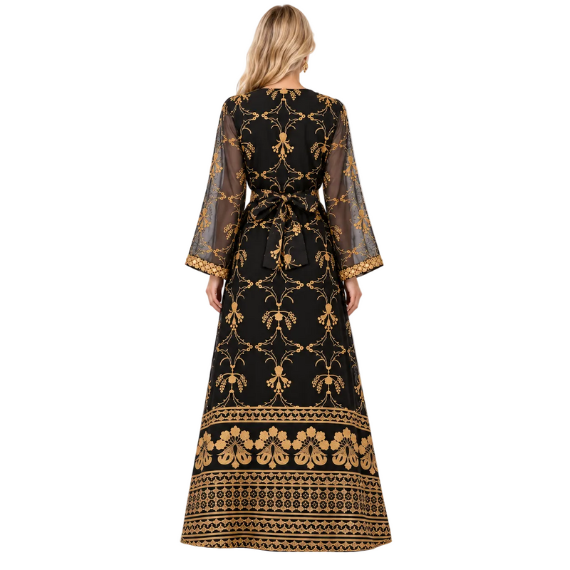 Black Gold Embroidered Elegant Gamis Dress-4