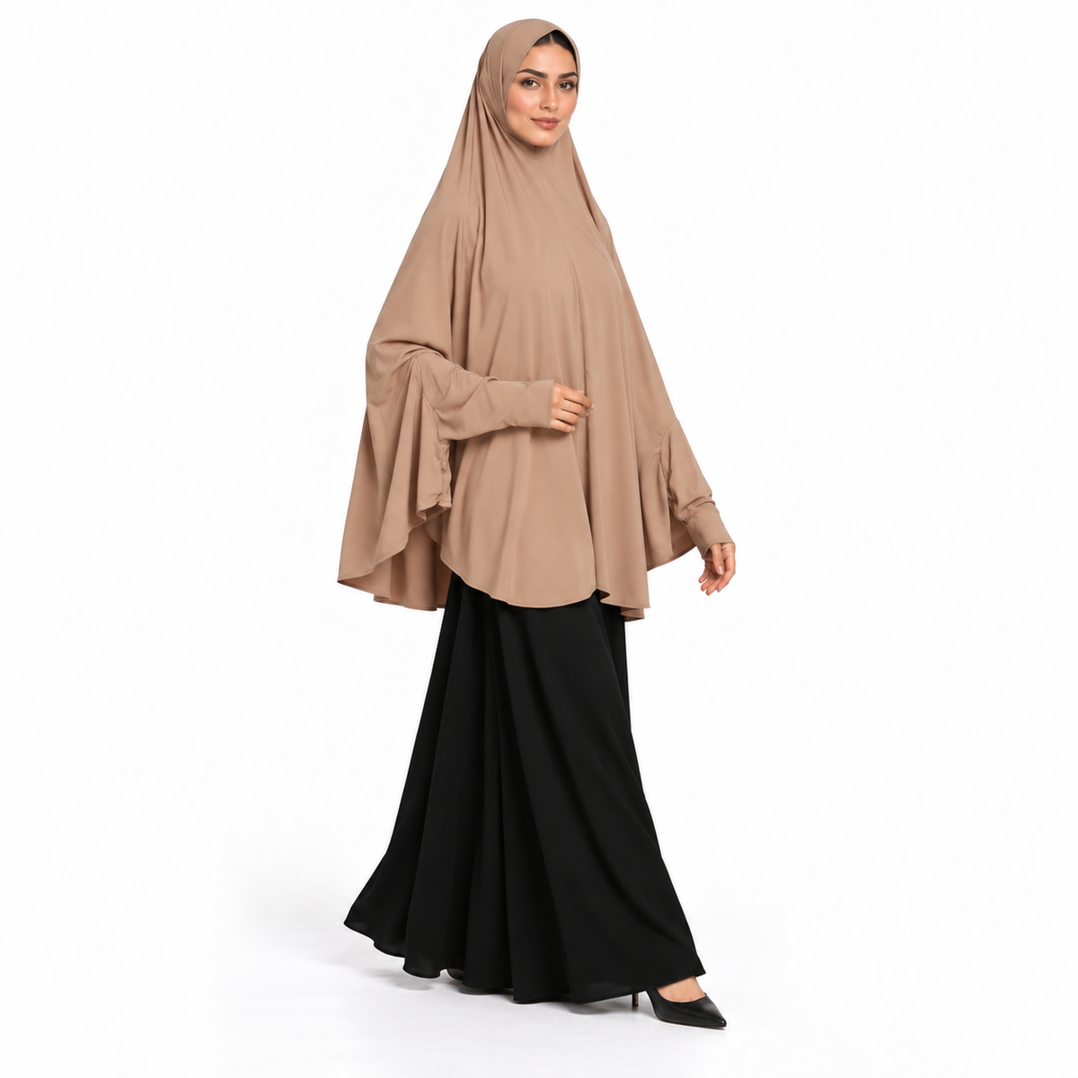 Elegant Khaki Women's Flowing Prayer Khimar-2