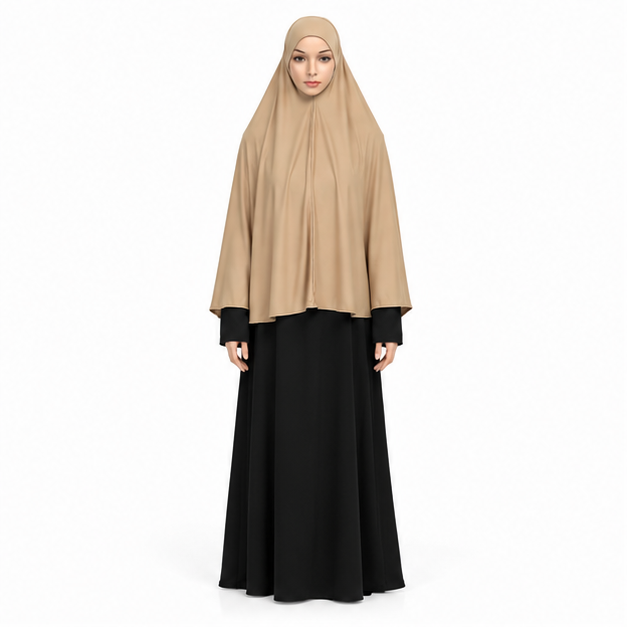 Elegant Beige Flowing Modest Women's Khimar-1