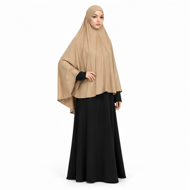 Elegant Beige Flowing Modest Women's Khimar-3