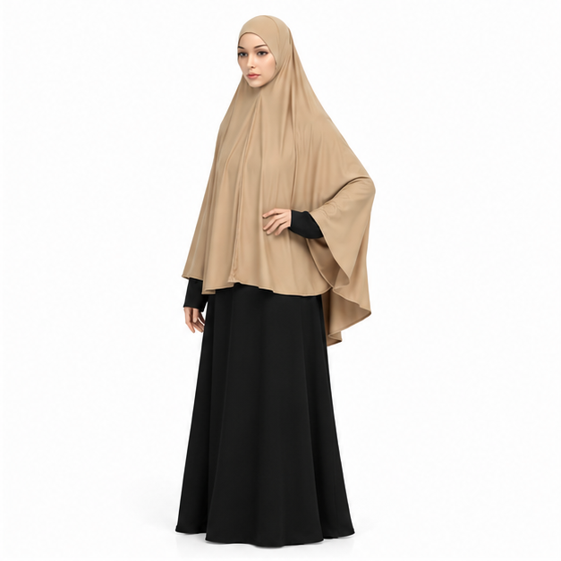 Elegant Beige Flowing Modest Women's Khimar-2