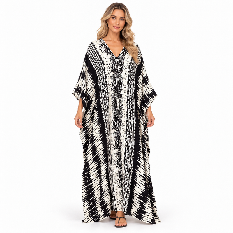 Elegant Black White Abstract Modern Kaftan-1