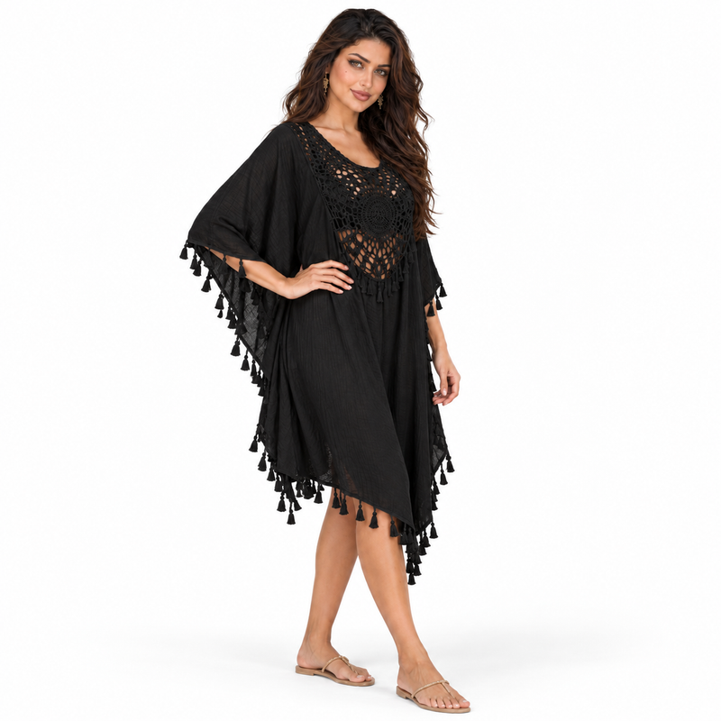Black Crochet Tassel Relaxed Women’s Kaftan-2