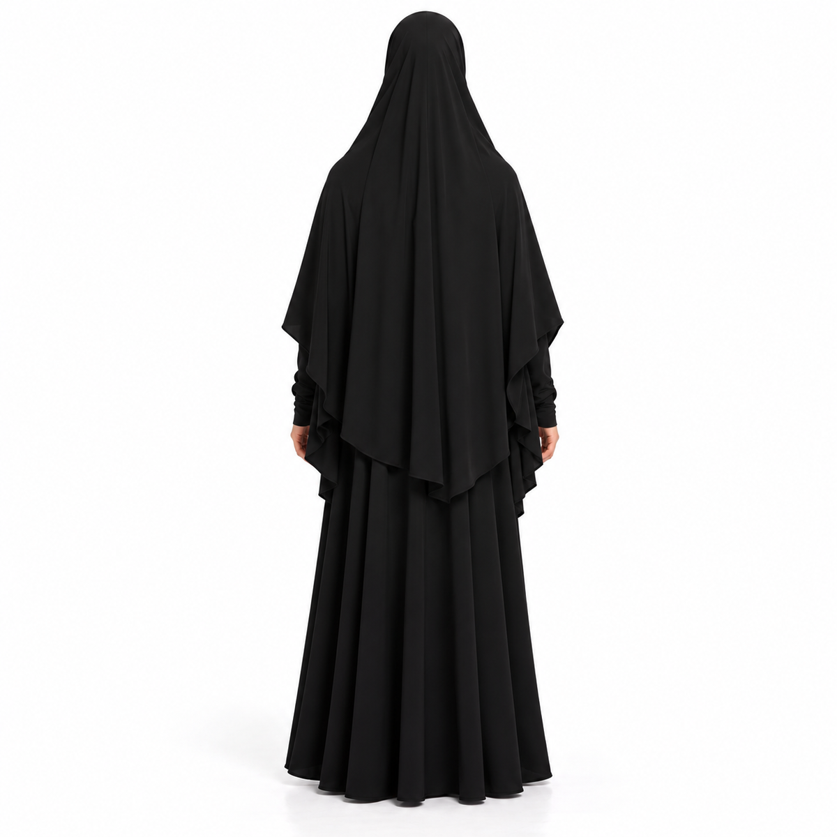 Elegant Black Layered Modest Women's Khimar-4