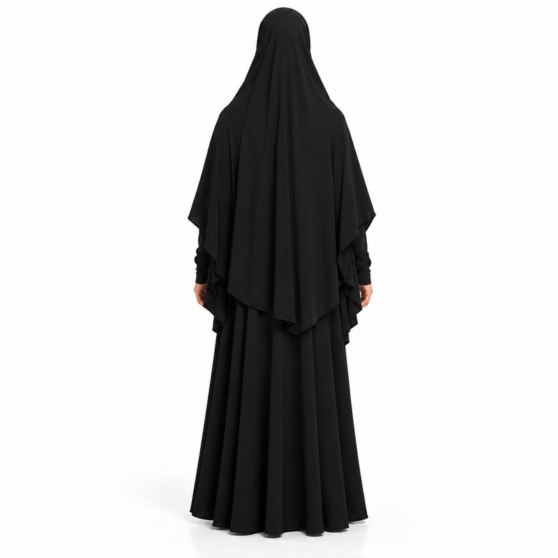 Elegant Black Layered Modest Women's Khimar-4