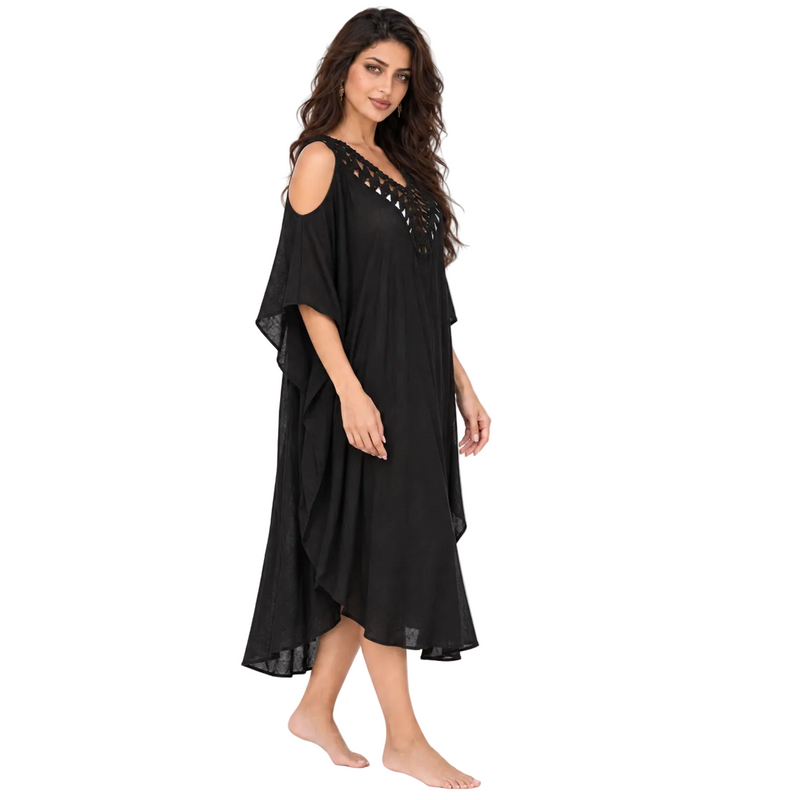 Black Crochet Cold Shoulder Women’s Kaftan-2