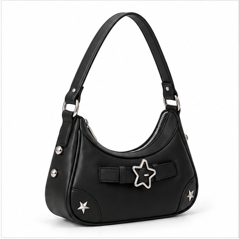 Black Star Buckle Crescent Shoulder Bag-1