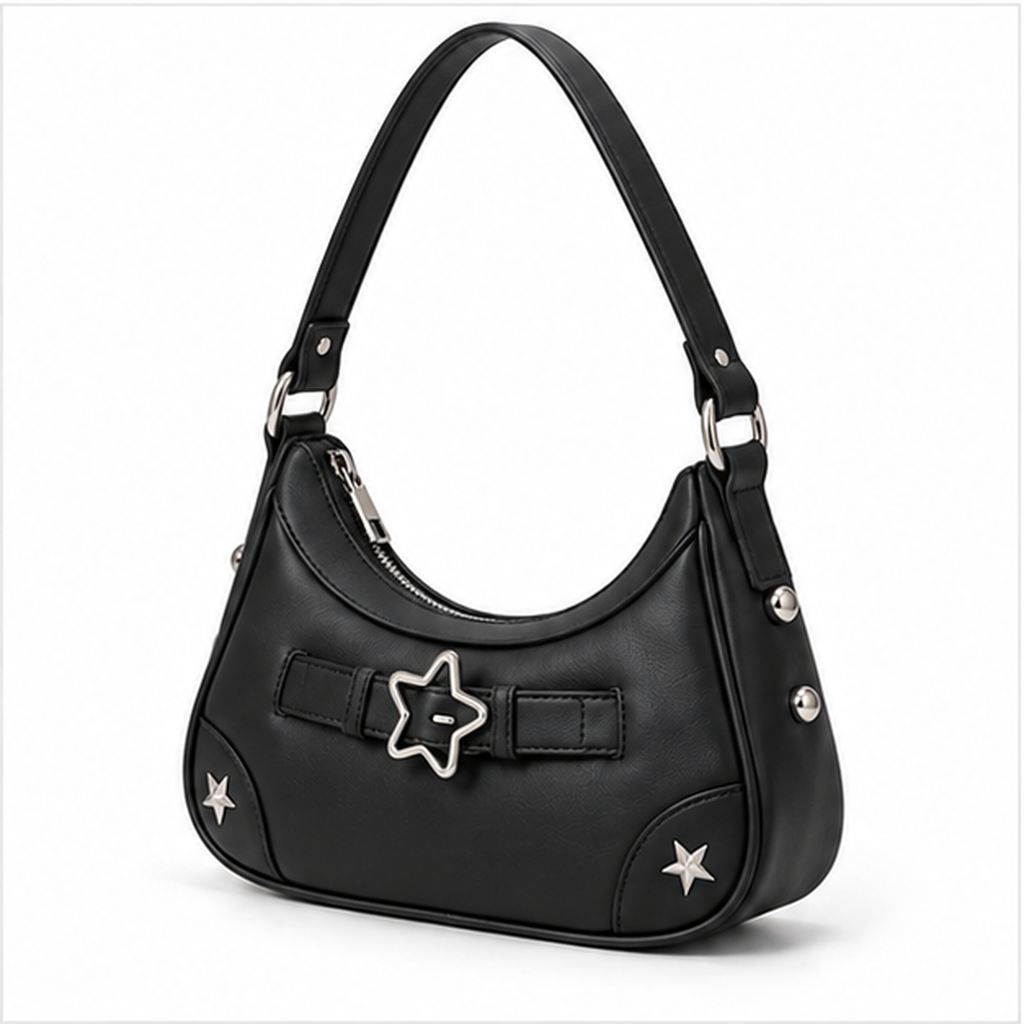 Black Star Buckle Crescent Shoulder Bag-3