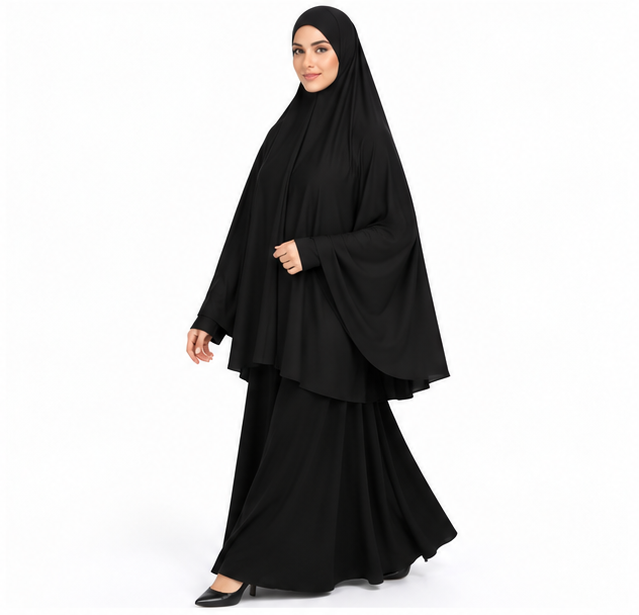 Elegant Black Women's Flowing Prayer Khimar-2