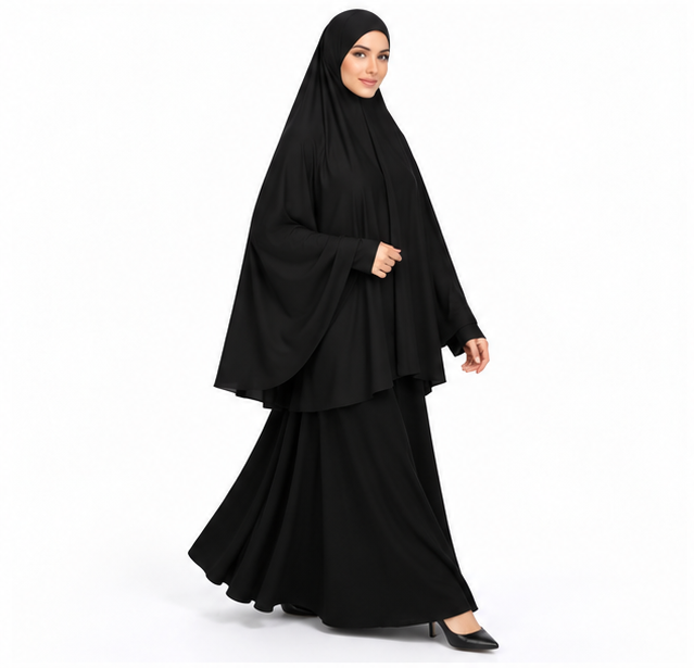 Elegant Black Women's Flowing Prayer Khimar-3