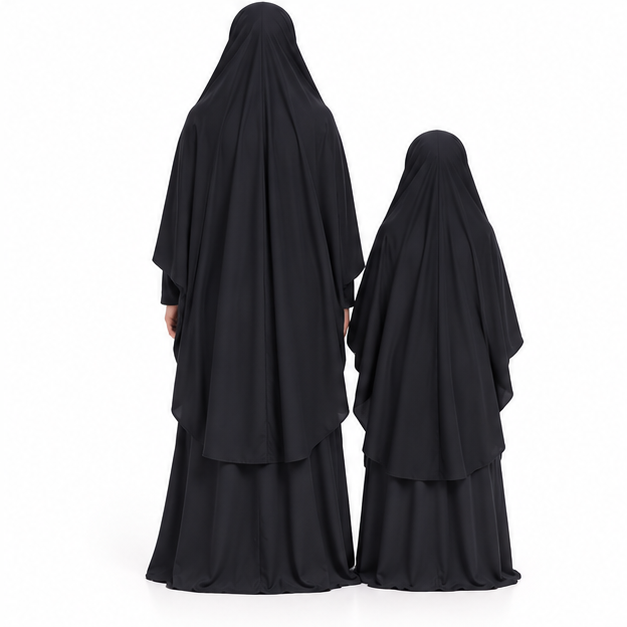 Elegant Black Matching Mother Daughter Jilbab-4