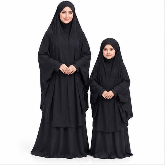 Elegant Black Matching Mother Daughter Jilbab-1