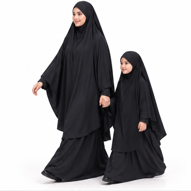 Elegant Black Matching Mother Daughter Jilbab-2