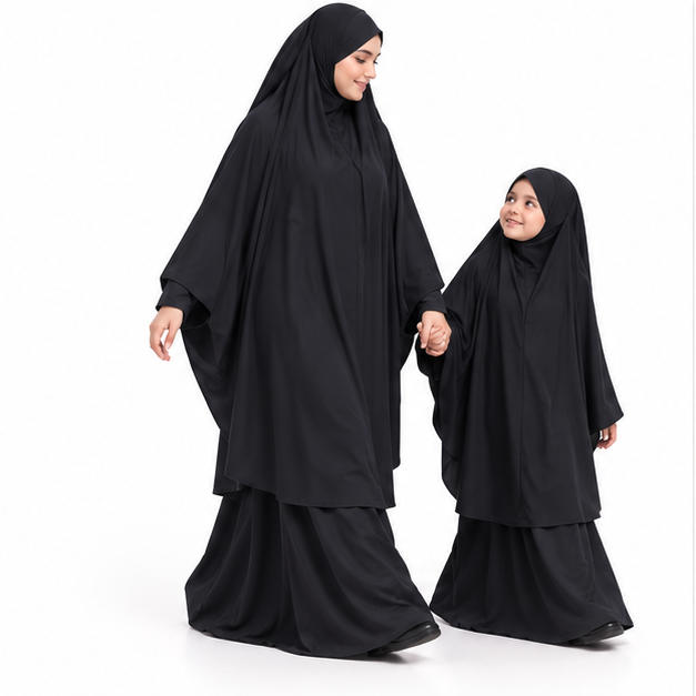 Elegant Black Matching Mother Daughter Jilbab-3