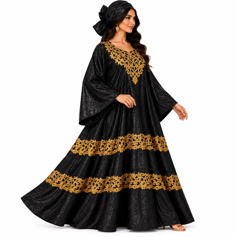 Black Gold Embroidered Luxury Kaftan-2