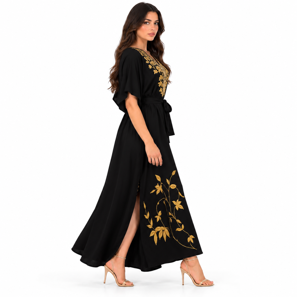 Black Kaftan With Elegant Gold Embroidery-2