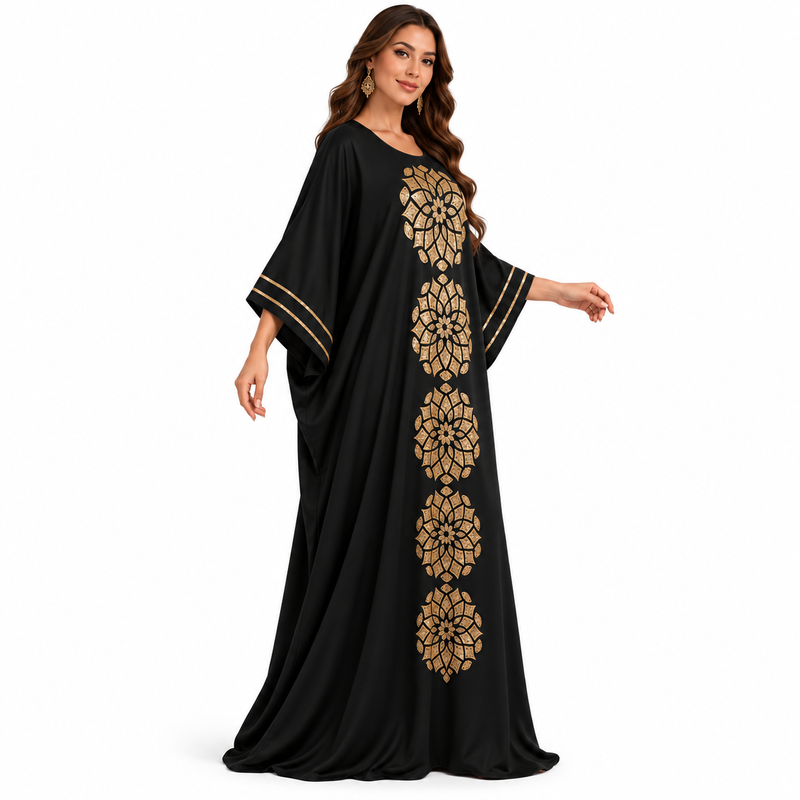 Black Gold Mandala Embellished Luxury Kaftan-3