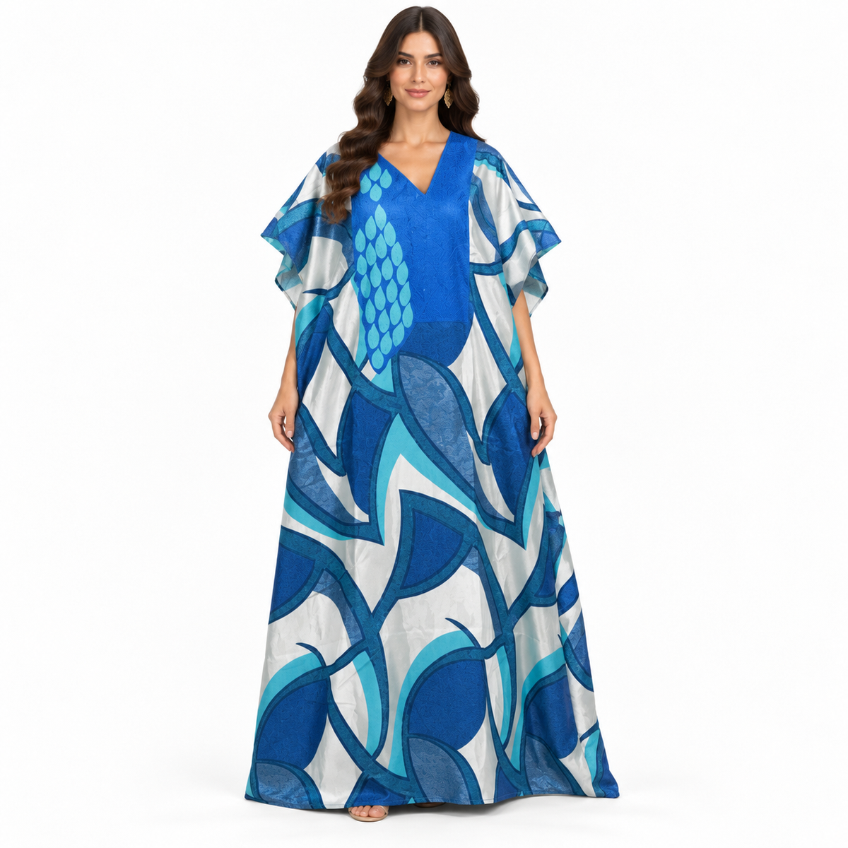 Blue Abstract Print Flowing Kaftan Dress-1