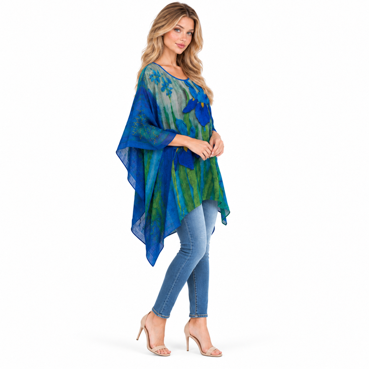 Elegant Blue Iris Floral Kaftan Top-3