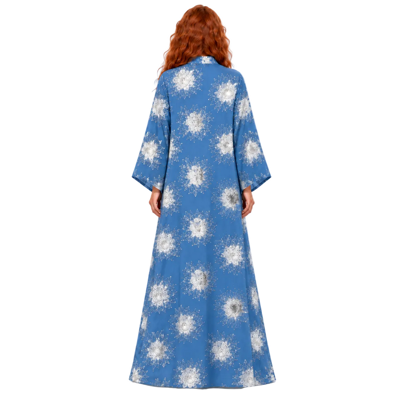 Blue Embroidered Floral Elegant Kaftan Lebaran-4