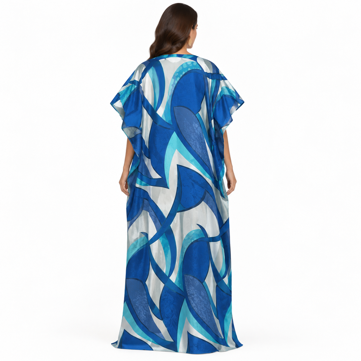 Blue Abstract Print Flowing Kaftan Dress-4