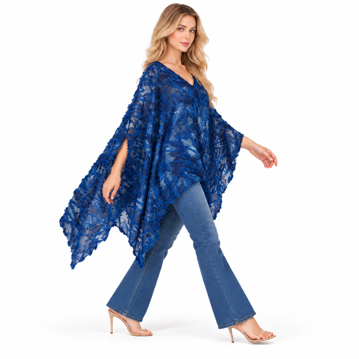 Elegant Blue Textured Flowing Kaftan Tops