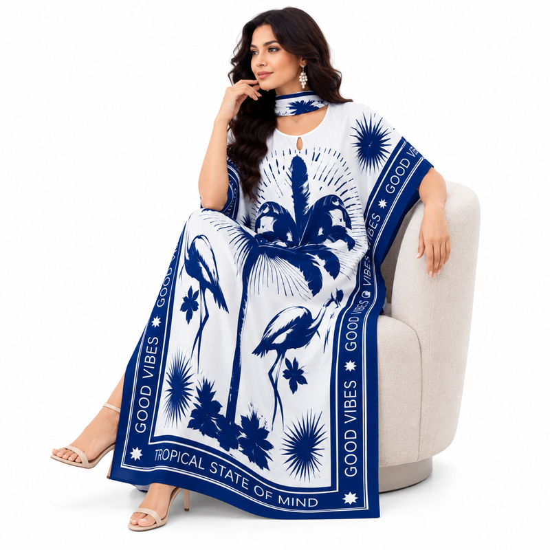 Deep Blue Printed Women’s Kaftan Dress-3