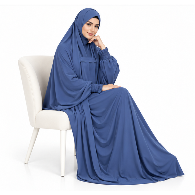 Elegant Royal Blue Women's Flowing Jilbab-3