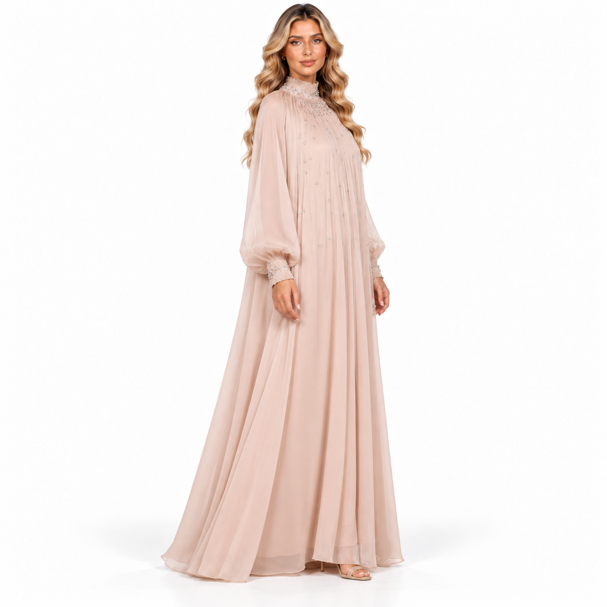 Elegant Blush Embellished Gown Modern Kaftan-3