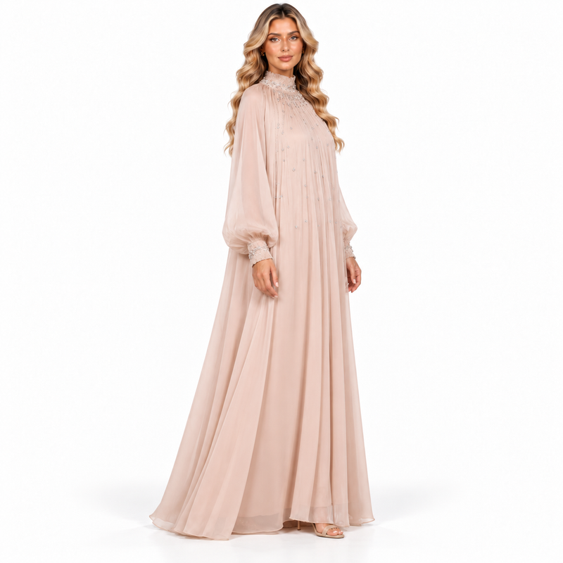 Elegant Blush Embellished Gown Modern Kaftan-3
