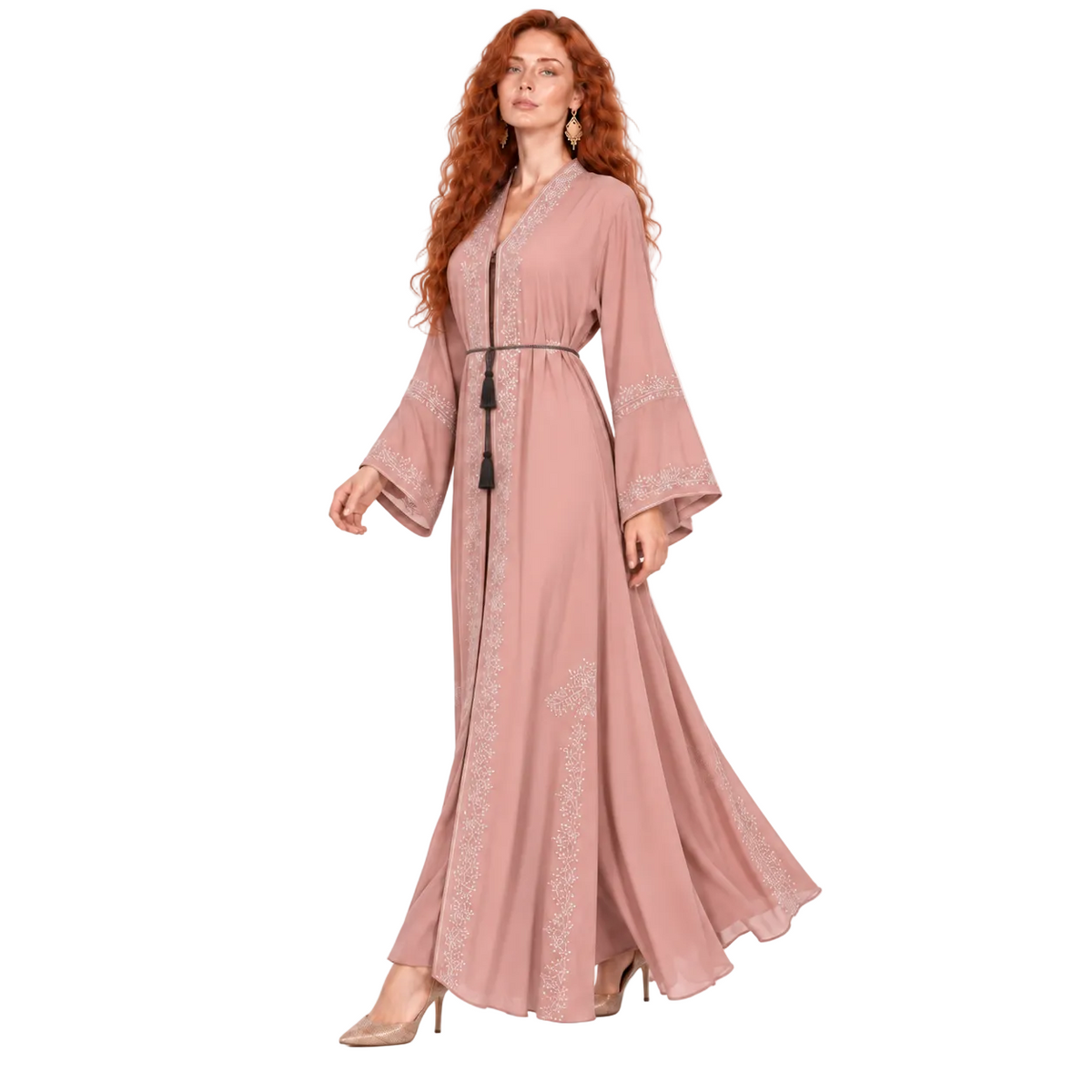 Elegant Pink Embroidered Luxury Lebaran Kaftan-3