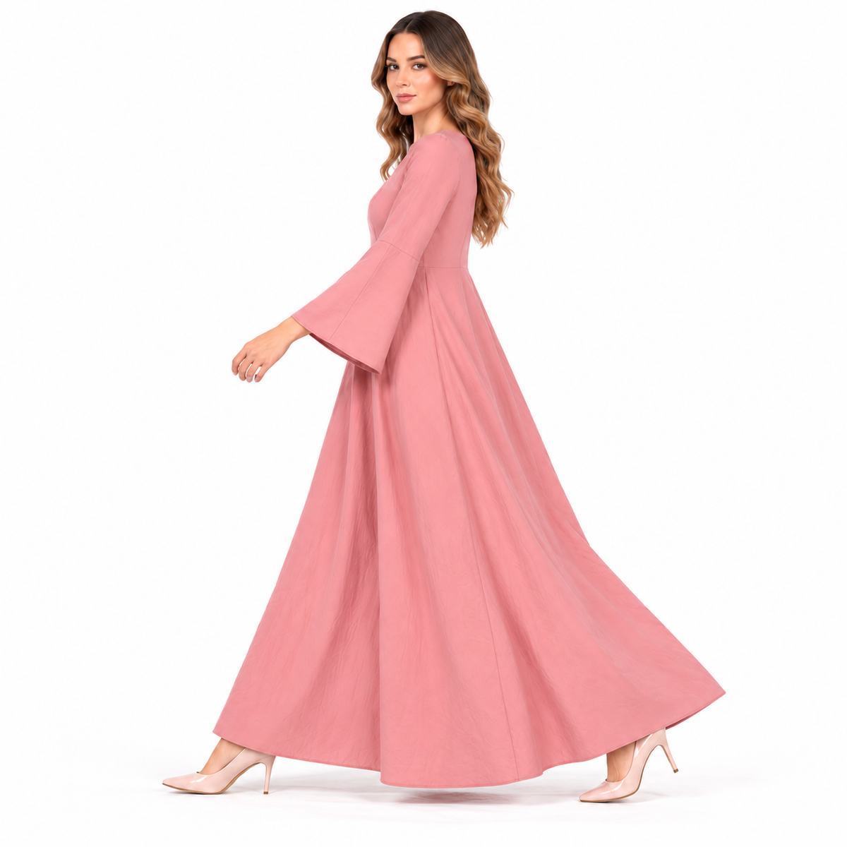 Elegant Dusty Pink Cotton Kaftan Dress-3