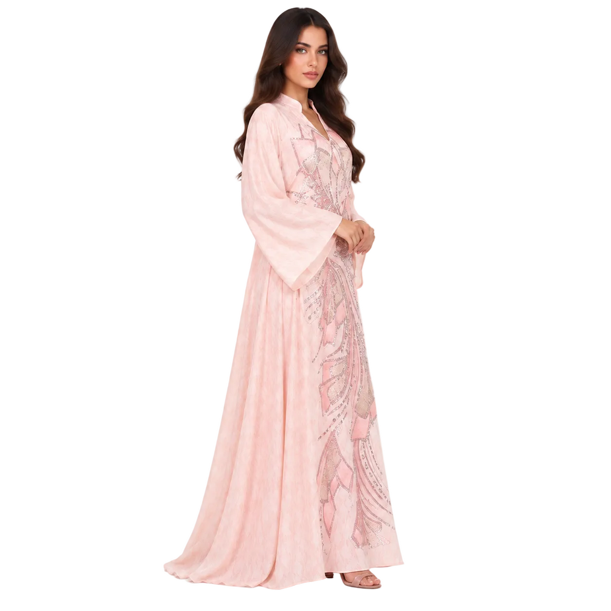 Elegant Blush Pink Embroidered Sequin Kaftan-3