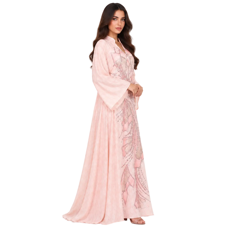 Elegant Blush Pink Embroidered Sequin Kaftan-3