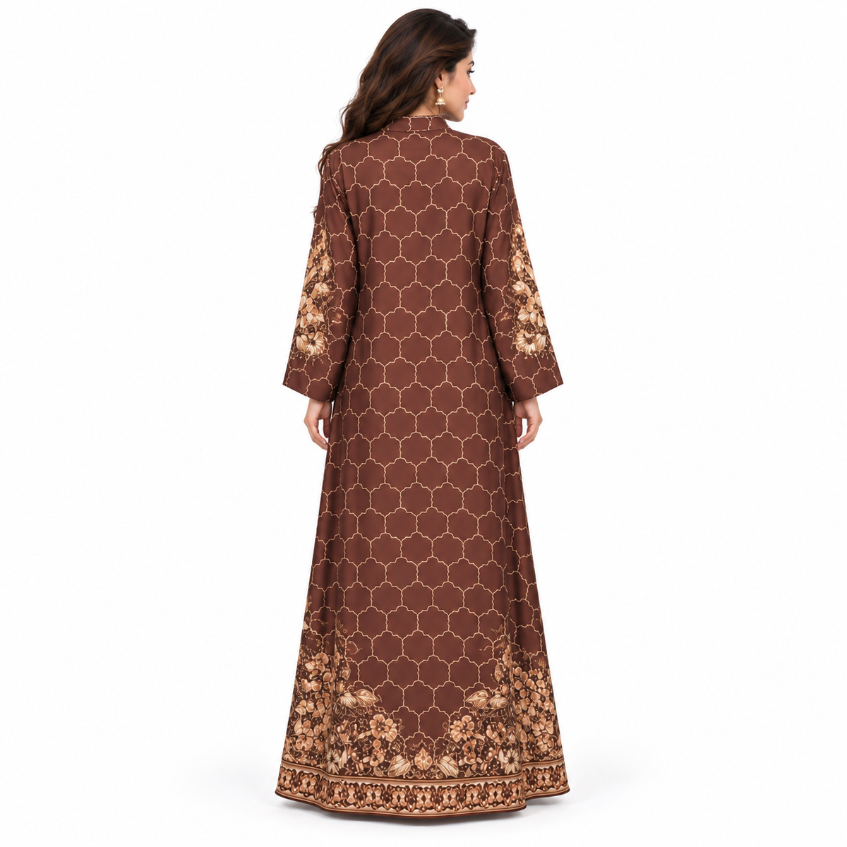 Elegant Pakistani Embroidered Brown Floral Kaftan-4