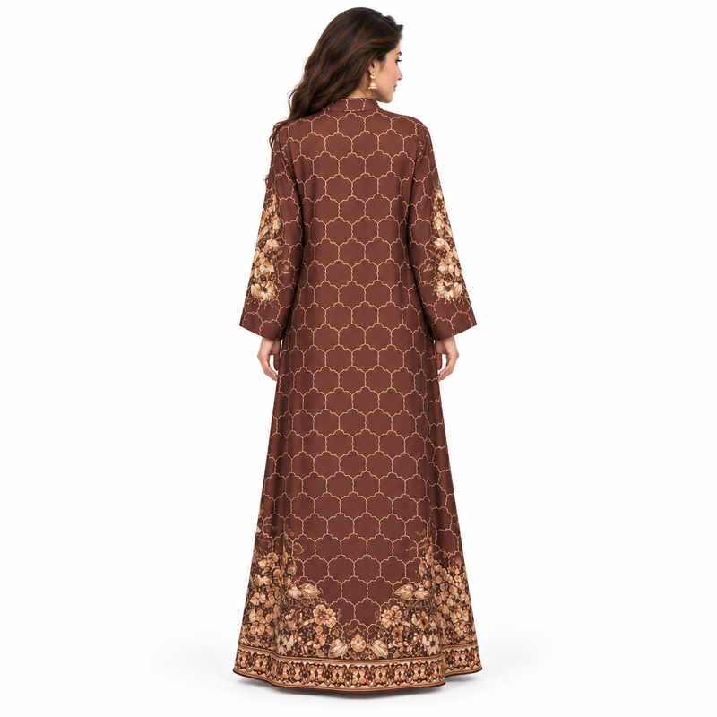 Elegant Pakistani Embroidered Brown Floral Kaftan-4