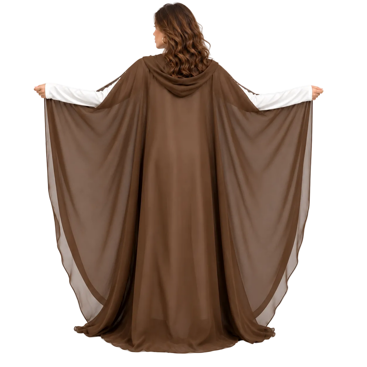 Elegant Coffee Embellished Flowing Kaftan Dress-4