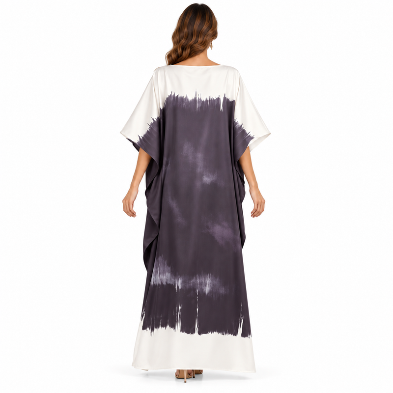 Off White Charcoal Brushstroke Kaftan Dress-4