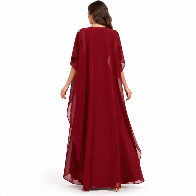 Burgundy Gold Embroidered Luxury Gamis Kaftan-4
