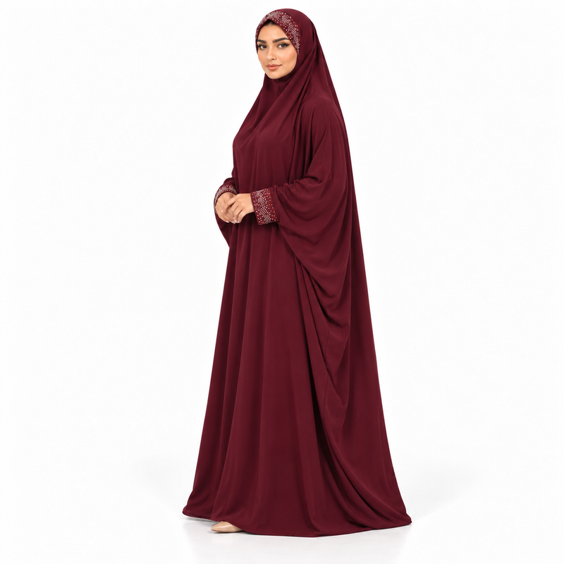 Elegant Burgundy Full Coverage Islamic Jilbab-2
