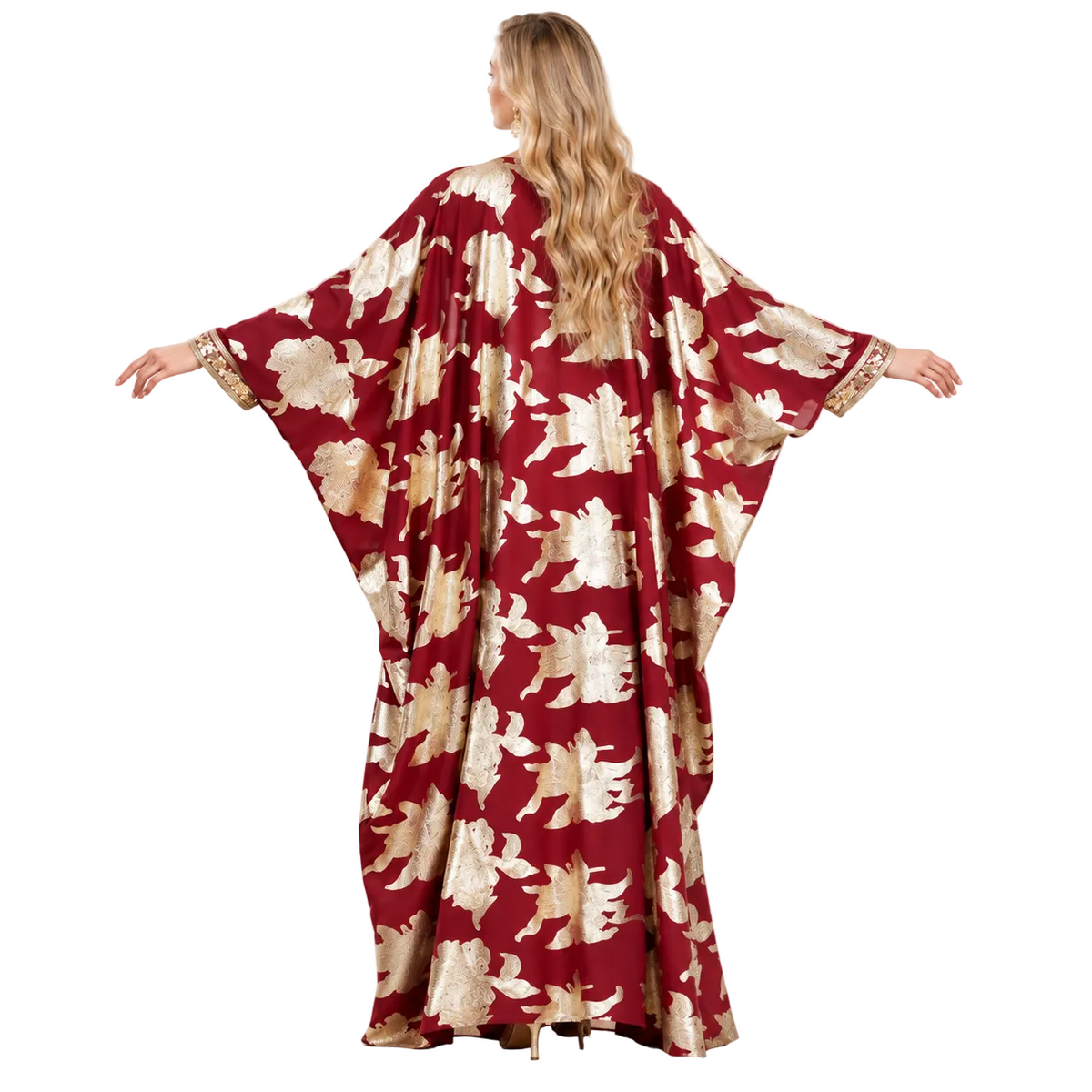 Red Gold Floral Embroidered Luxury Kaftan-4