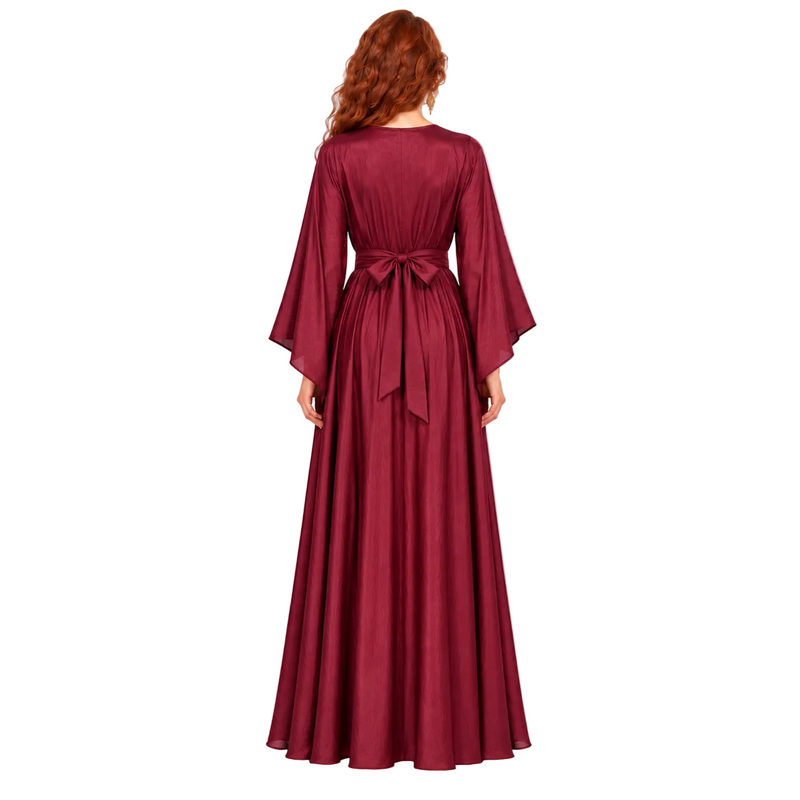 Elegant Burgundy Silver Embellished Lebaran Kaftan Dress-4