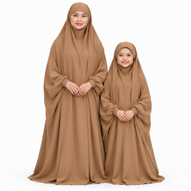 Elegant Brown Matching Mother Daughter Jilbab